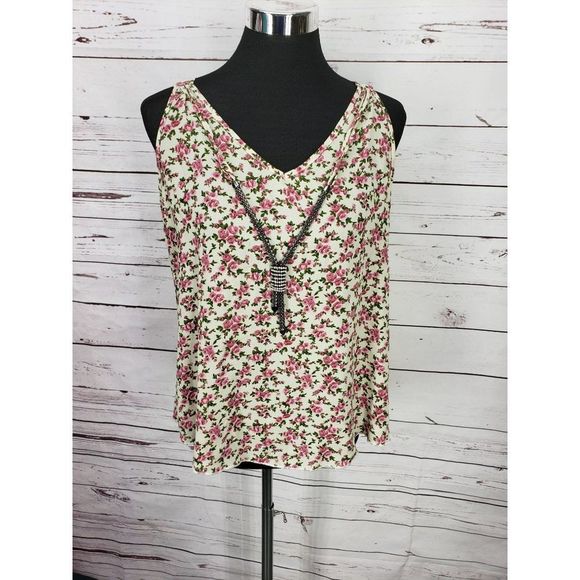 Annabelle USA Women's Cream White Pink‎ Floral Strappy Necklace Tank Top LARGE - Picture 11 of 12